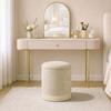Storage Ottoman, Round Chenille Stool, Wood-Effect Metal Base, Beige