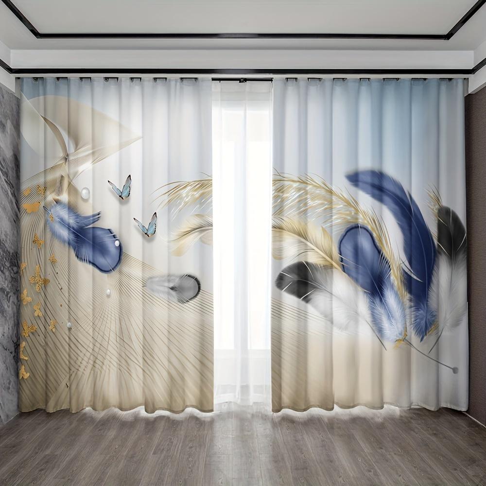 2 stücke Vorhang Goldene See Blau Weiß Geometrische Muster Vorhang Stange Tasche Vorhänge Für Küche Cafe Wohnzimmer Wohnkultur