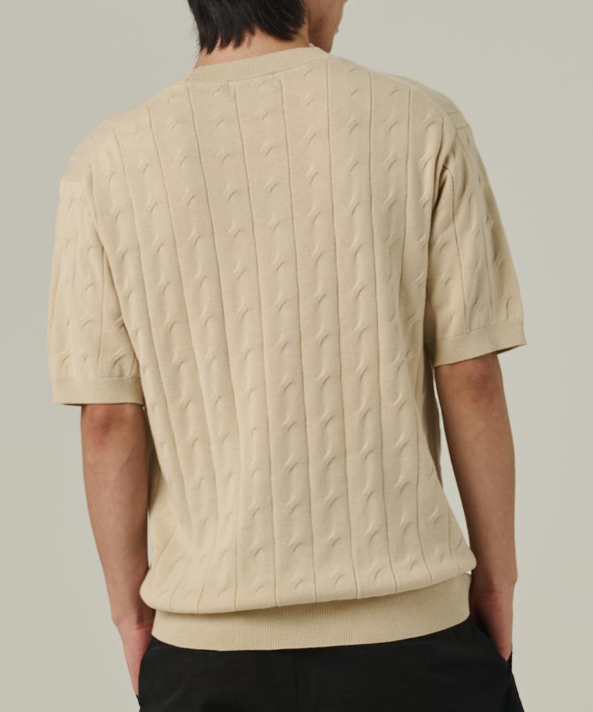ANALOG MOOD Cable Round Short Sleeve Knit (Beige)