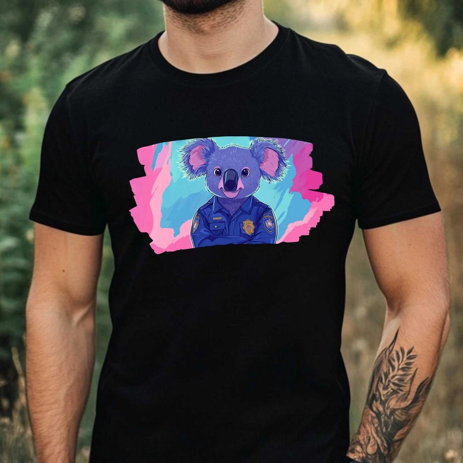 T-Shirt Herren Koala als Polizist Motiv Baumwolle Größe XS bis 5XL XXXXL