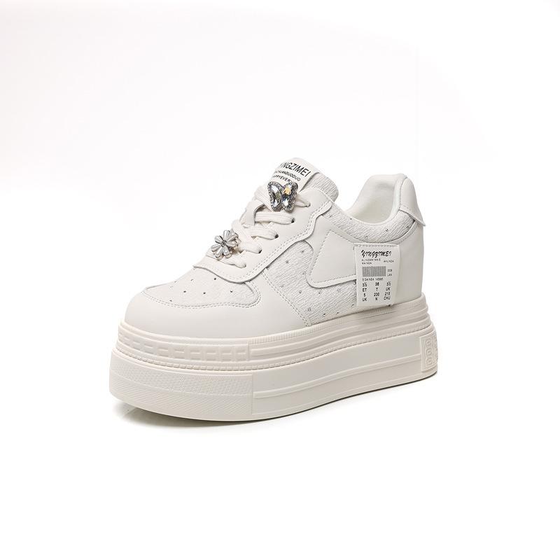 Thick-soled 2025 spring and autumn heightening white shoes super high women's shoes lace-up new round head fashion thin casual versatile