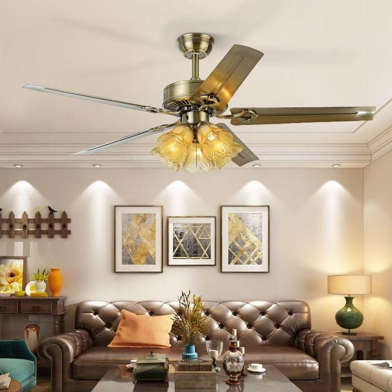 48-inch Remote Control 6-speed Reversible Interior Motor Dual Air Vane Ceiling Fan Lights