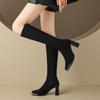 Bottes longues à bout carré pour femme automne/Hiver 2026 nouveau style talons épais bottes hautes montantes basses aux genoux style équestre