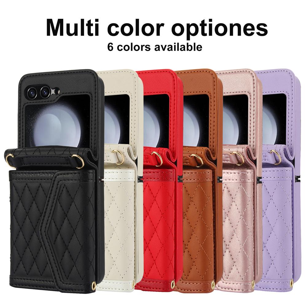 Crossbody Lanyard Leather Case for Samsung Galaxy Z Flip 6 5 4 3 Flip6 Flip5 Wallet Card Slot Holder Shockproof Phone Bags Cover