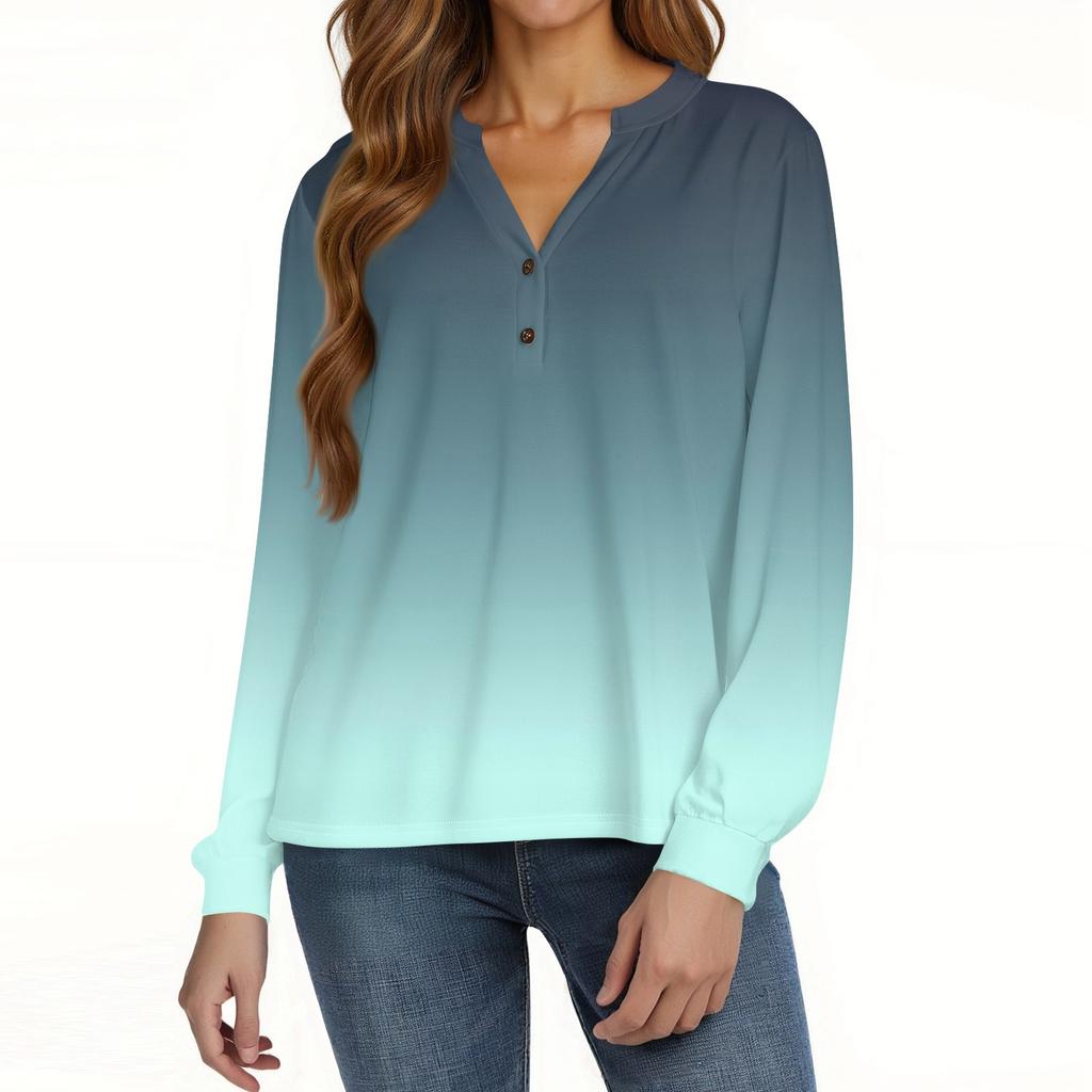 Women's T Shirt Print Button Long Sleeve Daily Weekend Fashion Basic V- Neck Regular Top