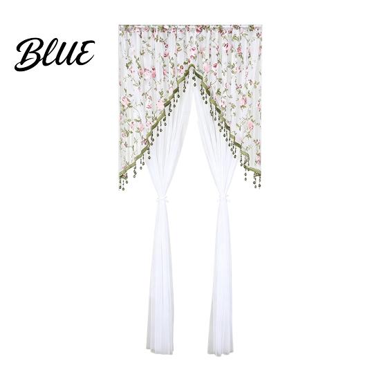 French Retro Style Door Drape Sheer Lace Curtain Embroidered Floral Doorway Curtain with Beads Embroidery Room Divider Rod Pocket for Bedroom Living