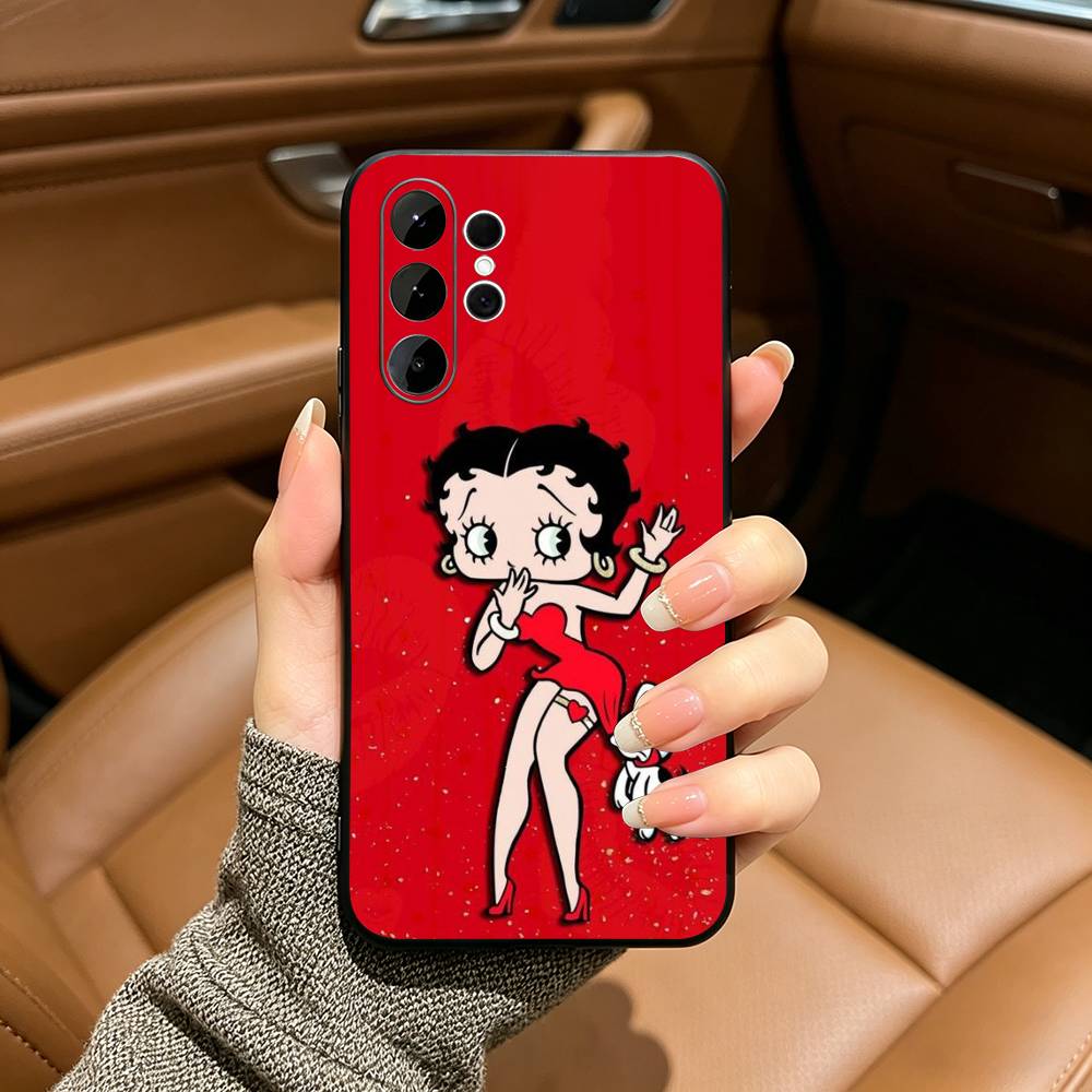 B-Betty Cute B-Boop Phone Case For Samsung S25,S24,S21,S22,,Plus S23,S30,Ultra,S20,Fe,Lite,Black Soft Silicone