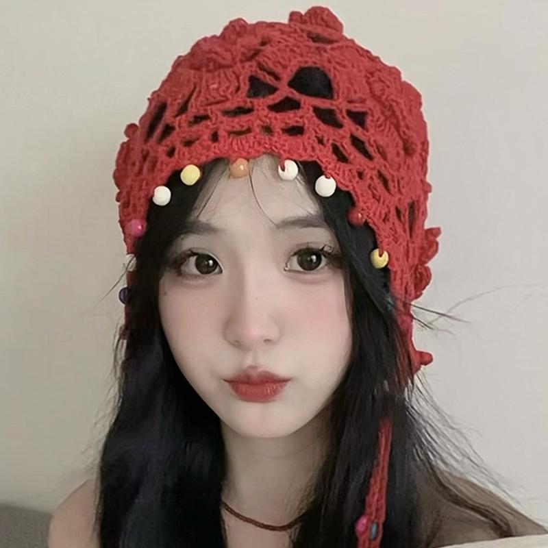 Homemade Ethnic Style Handmade Hollowed Out Hook and Flower Hat with A Sense of Atmosphere Thin Knitted Toe Cap Retro Style