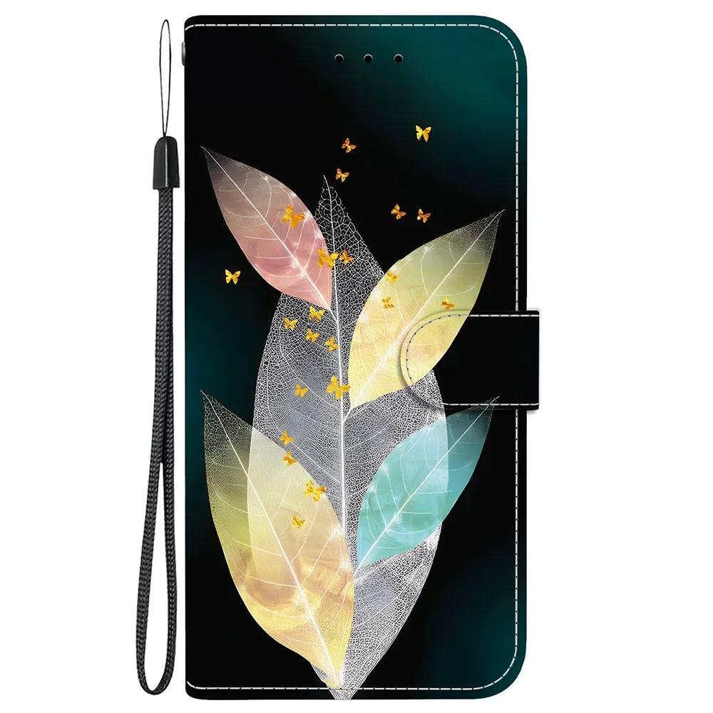 Cute Painting Leather Flip Phone Case For Samsung Galaxy S22 S23 FE S24 Plus S25 Ultra Flower Butterfly Wallet Stand Back Cover