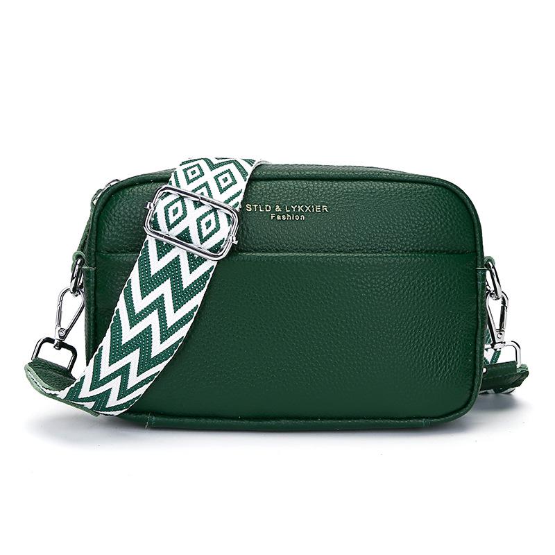 Crossbody-Tasche aus echtem Leder mit breitem Riemen - Damen Casual Klein Quadratisches Design