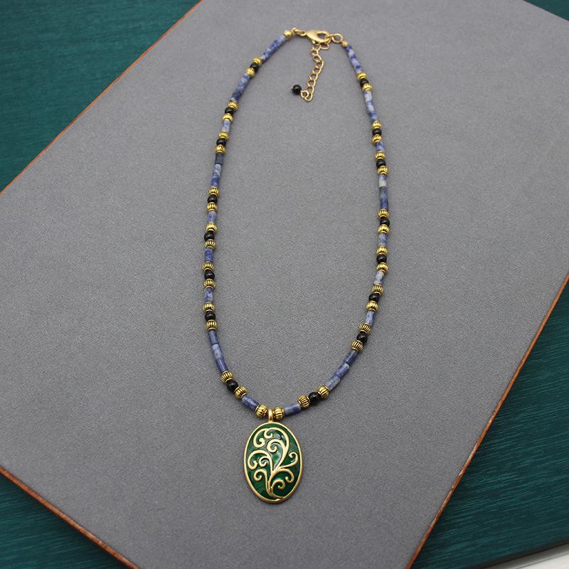 Retro Enamel Glaze Clavicle Necklace with Agate Beads