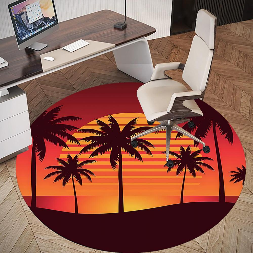 1pc palm trees sunset Round Chair mat Area Rug - Non-Slip, Floor Mat for Office, Bedroom, and Indoor Decor c1125340