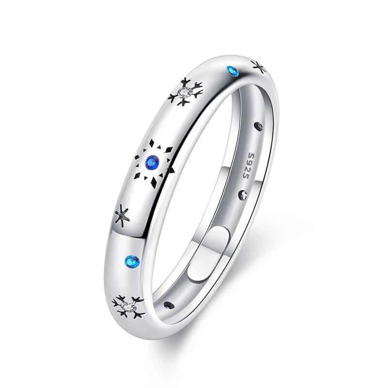 Women Ring copper Blue Zircon Snowflake Ring Winter Christmas Wedding Party Romantic Jewellery Gift High Quality