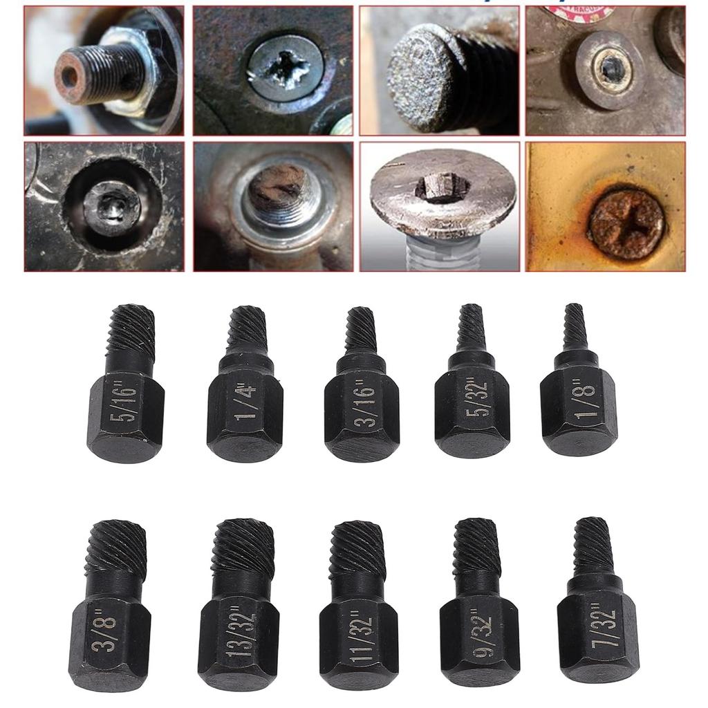 10Pcs Damaged Screw Extractor Set Cr V Steel 1/8in To 13/32in Hex Bolt Extractor for Telecommunicati