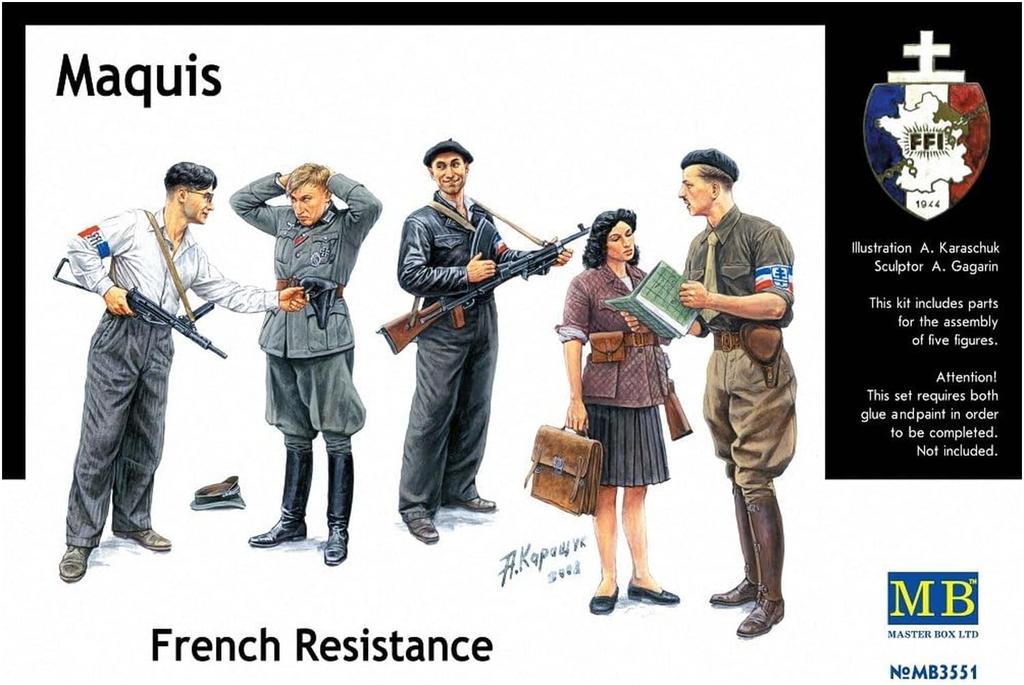 Master Box 1/35 Scale Plastic Model Kit: French Resistance and German Officer Prisoners of War, 1944, Set of 5 (MB35051)