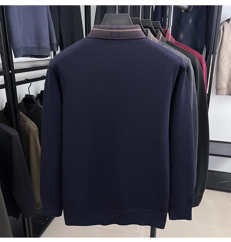 Men's Winter Thickened Knit Sweater with Lapel - Business Casual, Plus Velvet, Fake Two-Piece Design