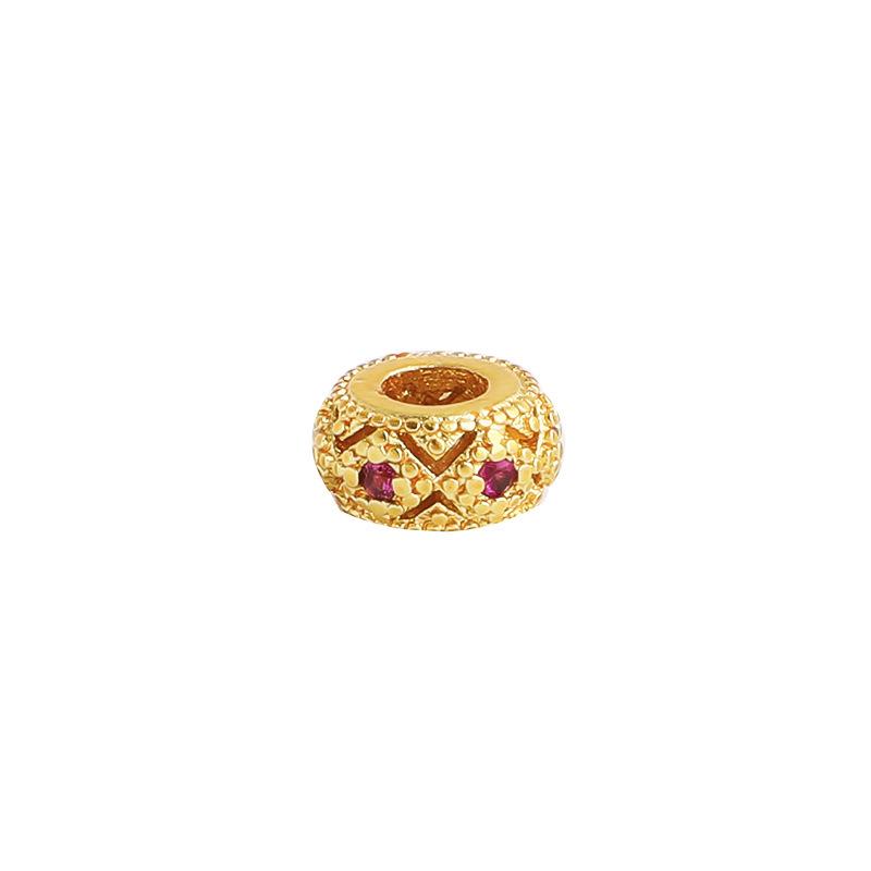 Gold-Plated Zircon-Inlaid Lace Drum Beads: Hollow Large Hole Spacers for DIY Necklaces