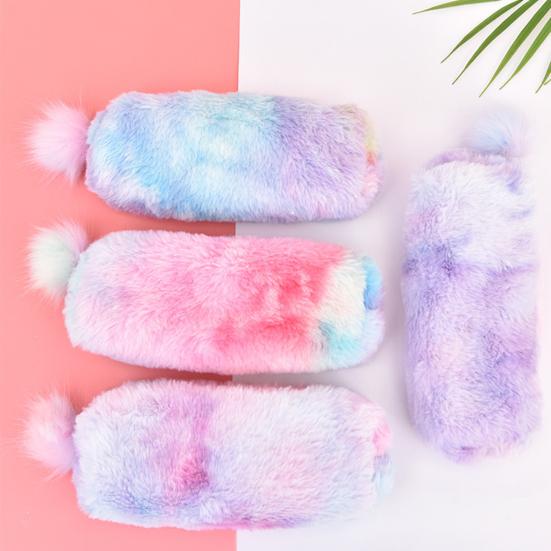 Plush Pencil Case Octagonal Shape Large Capacity Pencil Pouch Gradient Colors Zipper Storage Pouch for Stationery Cosmetics And Personal Items