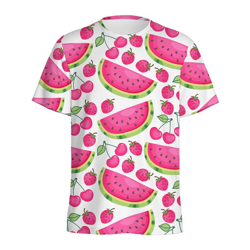 Summer Round Neck 3D Watermelon Pattern Print Top Fashionable Casual Short Sleeved Men's T-shirts