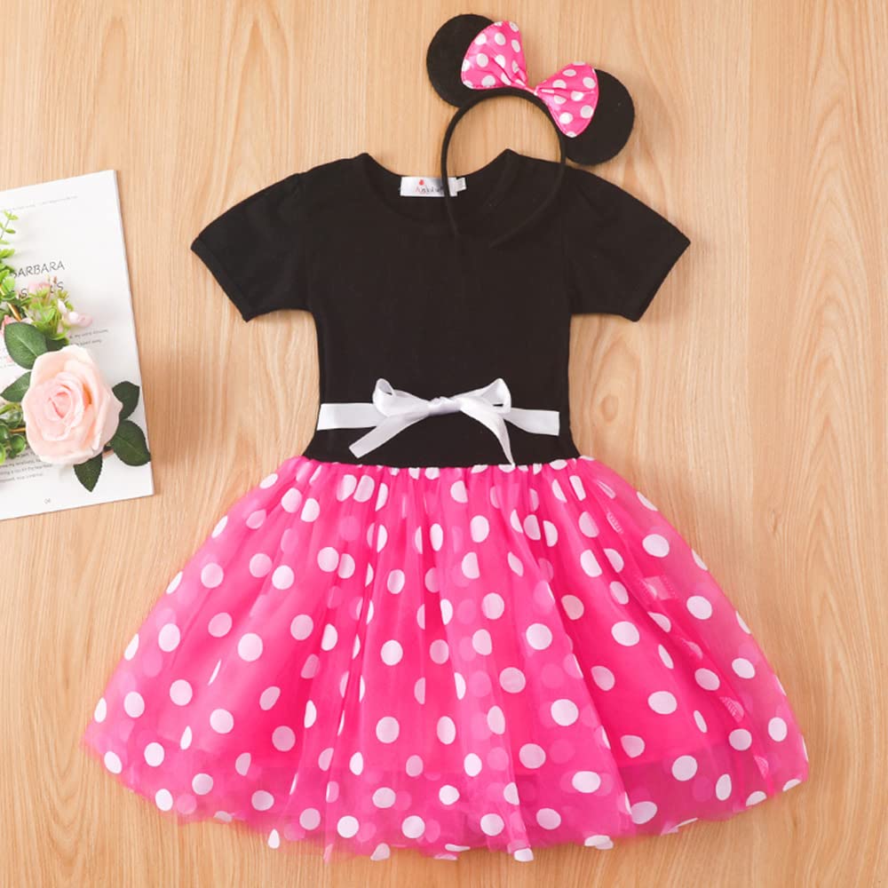 MUXIU Minnie Mouse Halloween Costume for Cute and Popular Polka Dot Short Perfect for and Includes Red Set Rose Girls, Dress, Sleeves, Parties,
