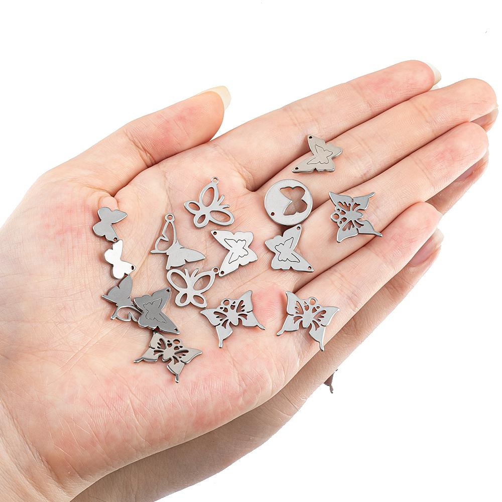 20pcs Stainless Steel Pendants Hollow Butterfly Necklace Charm Earrings Bracelet Butterflies Component DIY Women Jewelry Making