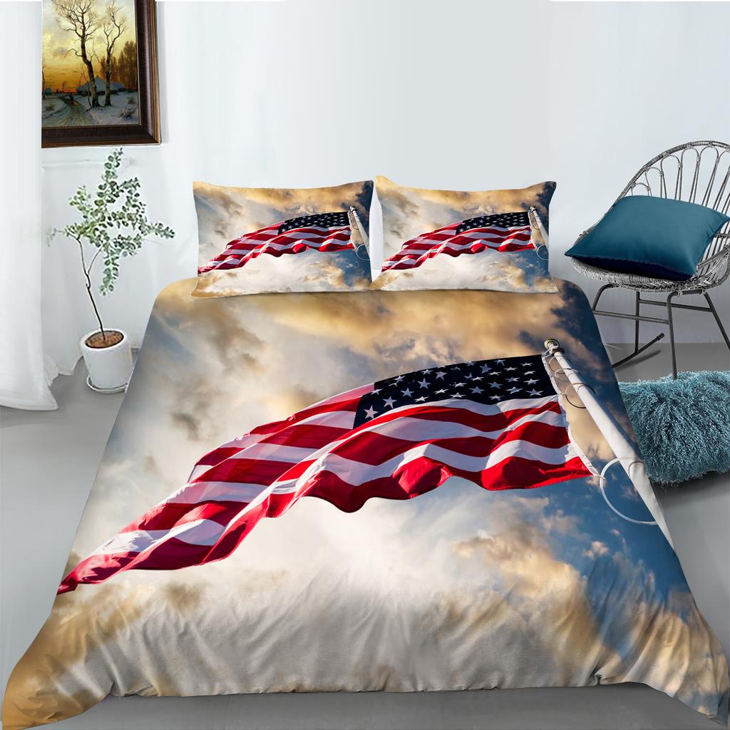 Luxus-Home-Bettwäsche-Set, Flaggen-Druck, Bettbezug, Kissenbezug, Home-Bettwäsche-Set, AU/EU/US, volle Größe, Einzel-/Doppelbett, Wohnmöbel