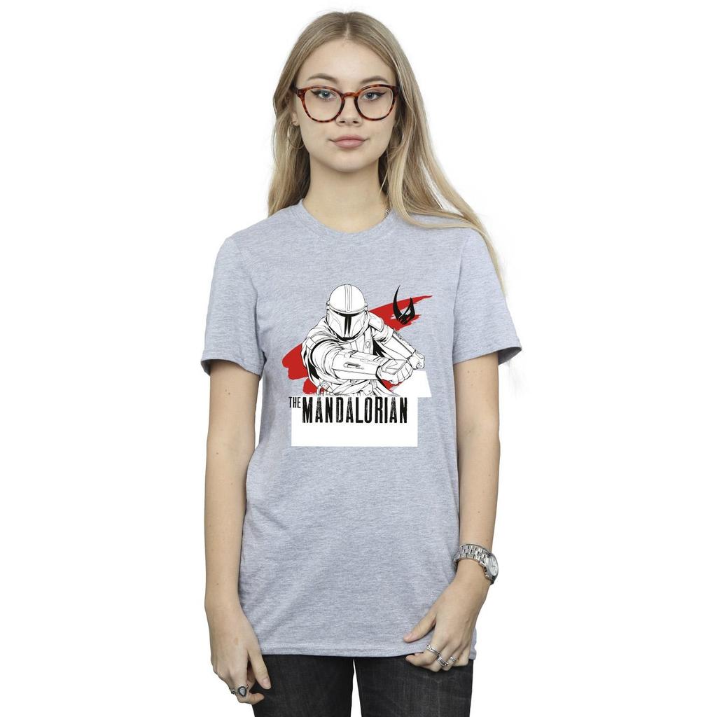 STAR WARS Womens/Ladies The Mandalorian Mando Shoots Cotton Boyfriend T-Shirt