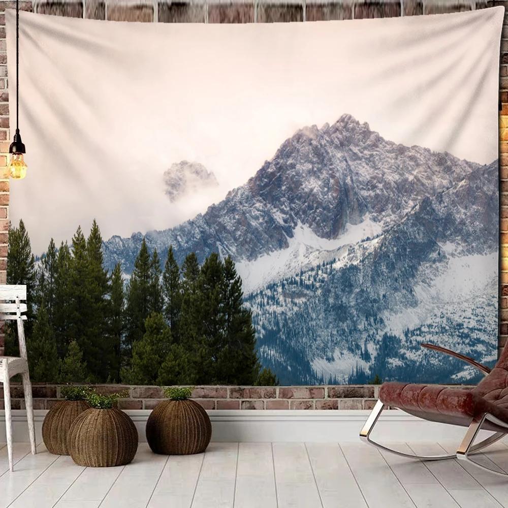 Mountains Psychedelic Tapestry Starry Sky Wall Hanging Star Stars Leaf Village Dorm Decor Blanket 130Cm Woven Personalized