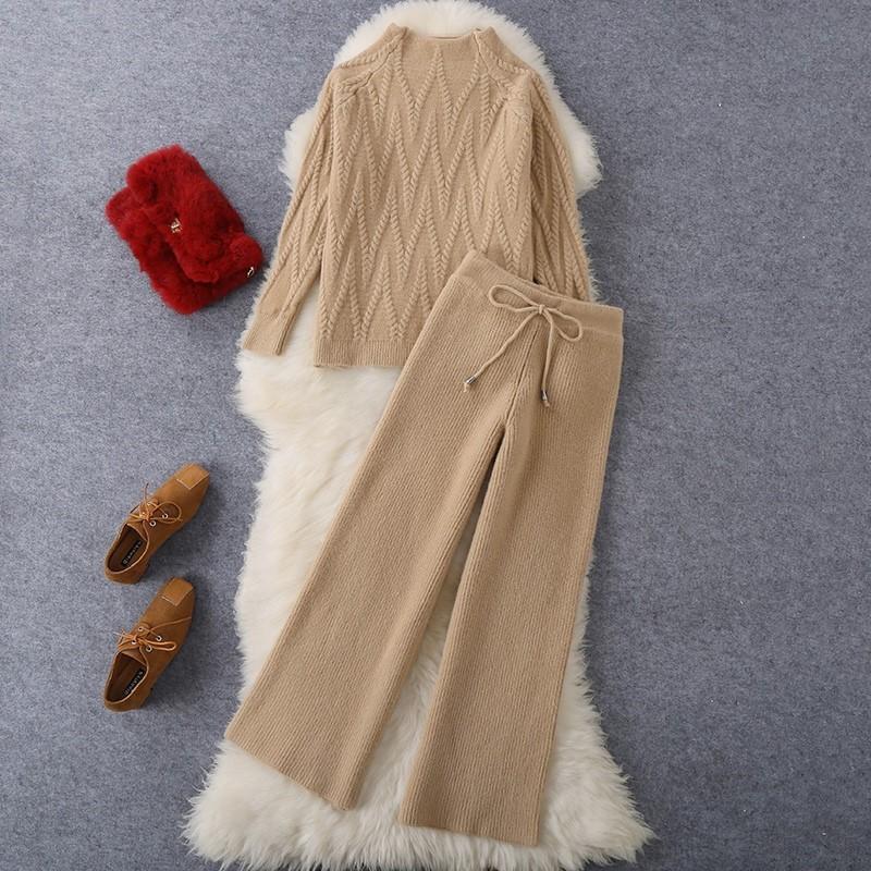 Весенне-осенний комплект женской трикотажной одежды из двух предметов: свободный топ и широкие брюки, повседневный спортивный костюм One size хаки