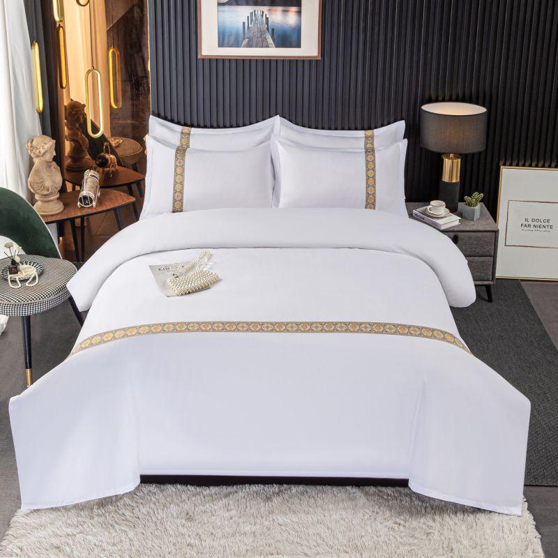 Pure White 3-Piece Hotel Linen Set: Thick Bed Sheet & Duvet Cover for Homestay