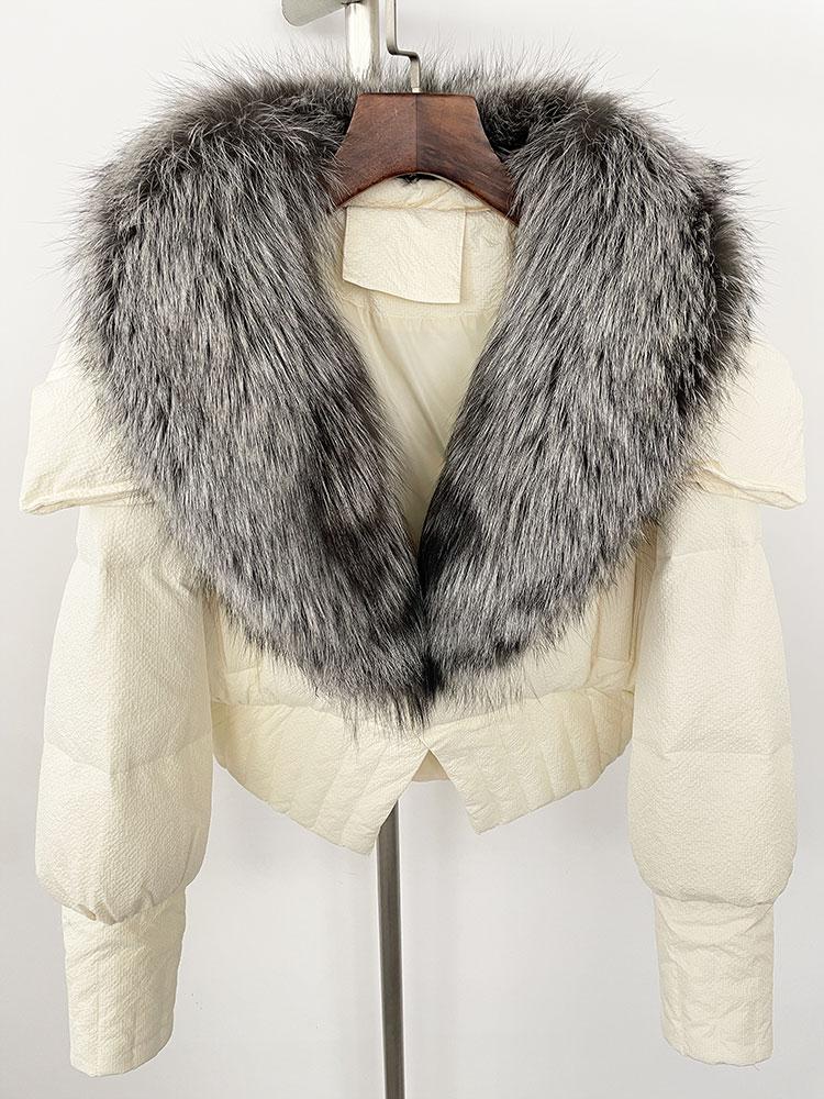 OFTBUY Down Jacket Women 2024 New Winter Natural Real Raccoon Fox Fur Collar Short White Duck Down Coat Thick Warm Casual Outerwear