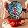 15oz Fassungsvermögen Ethnisch Stil Keramik Tasse Handbemalt Keramik Frühstückstasse Feiertagsgeschenk