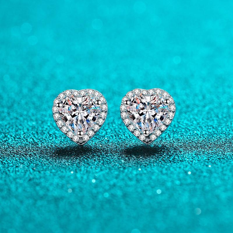 D Color VVS1 2Carat Heart Cut Moissanite Earrings for Women 925 Sterling Silver Stylish Jewelry for Lady Daily Wearable