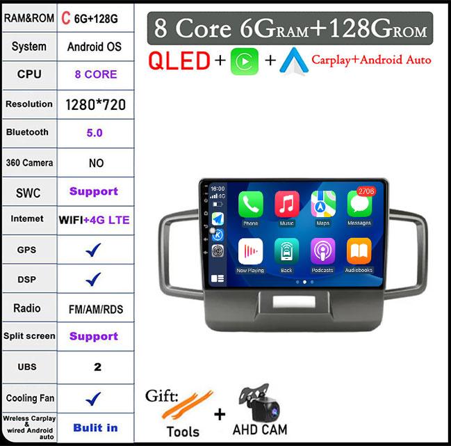 9 lnch For Honda Freed 1 2008-2016 Android 14 QLED/Screen Car Radio Multimedia Video Players CarPlay Carplay