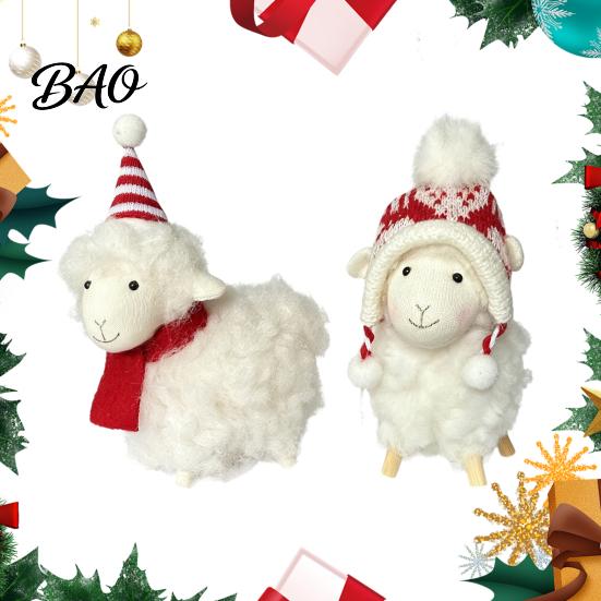 Nordic Style Holiday Decor Plush White Sheep Christmas Ornament, Cute Knit Hat Lamb Tabletop Decoration, Soft Handmade Fabric Ornaments Hanging