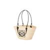 Loewe Basket Woven Resort Style Palm Fiber And Leather Tote Bag Medium Women Handbags Beige Black A223T43X02-2165