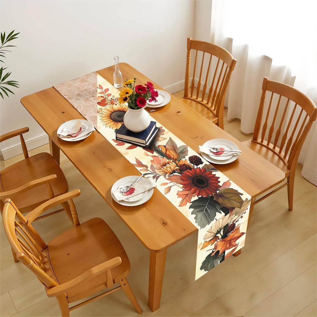 Floral Printed Dining Table Scarf Floral Leaves Table Runner Kitchen Dining Table Decoration for Home Party Decor 13x71 Inch (Multicolored-10, 13x71