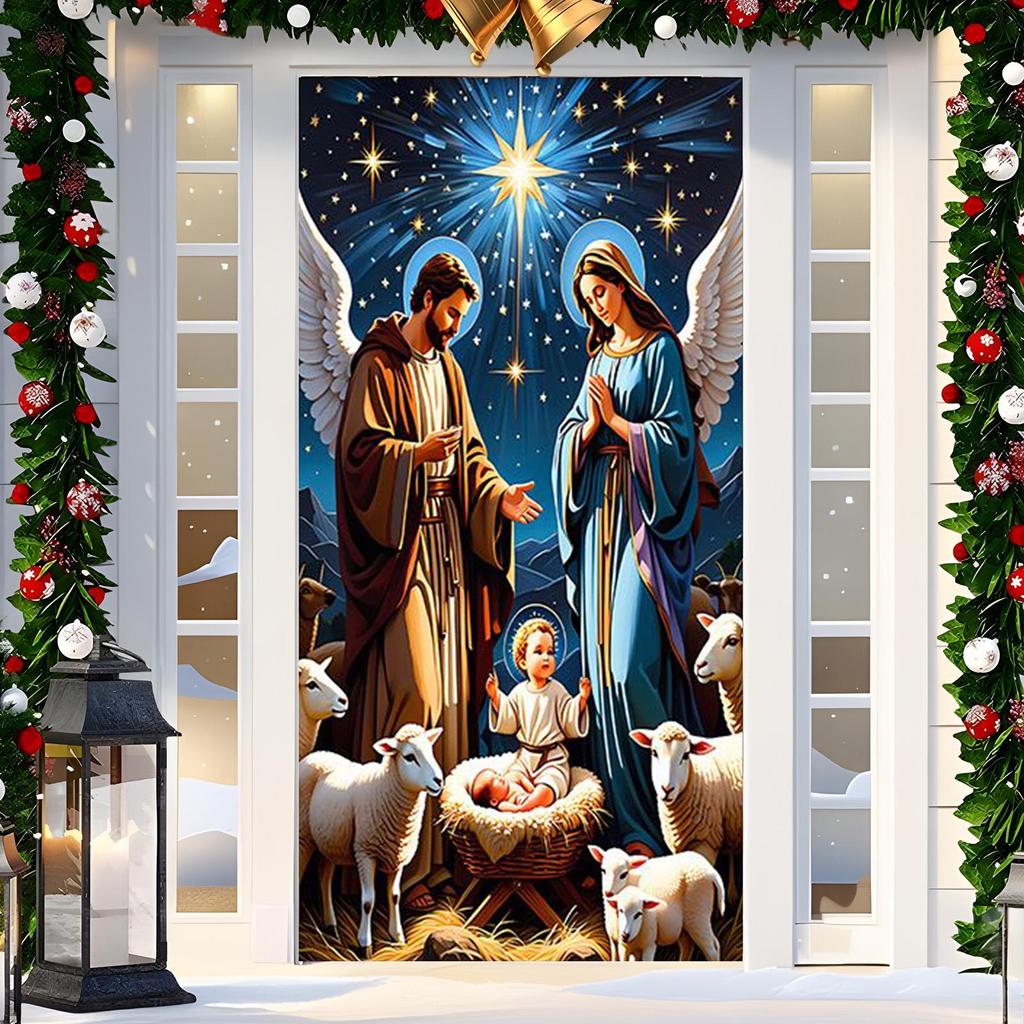 Juldörrsklädsel Utomhusmaterial Religiös Julkrubba Heminredning Juldörrbanderoll för Högtider Födelsedagsfester Kontor