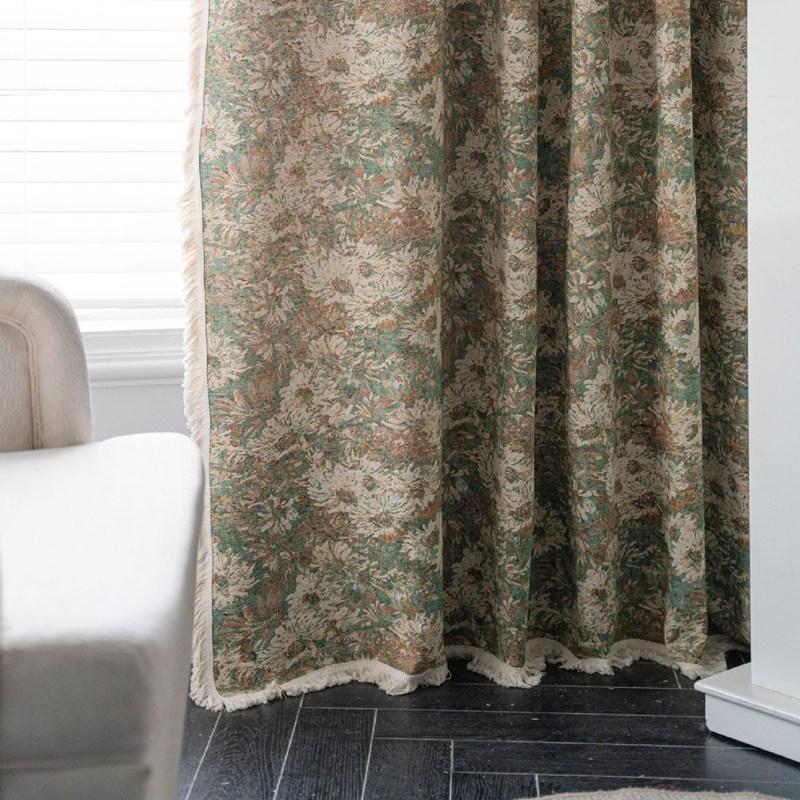 Cotton Linen Green Oil Painting Flower Kitchen Drape American Style Country Window Curtain semi-shading Bedroom Living Room