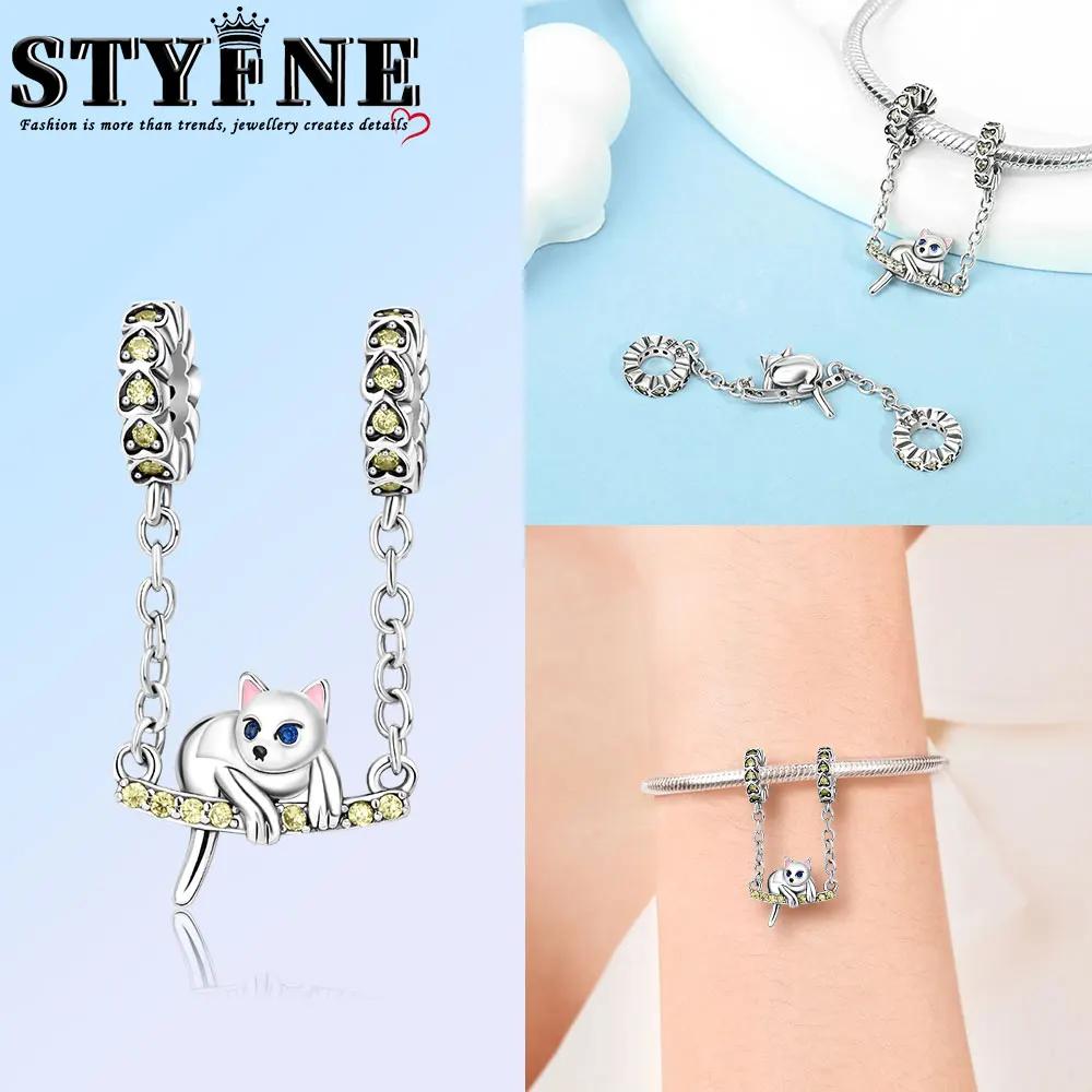 Copper Cat Safety Chain Animal Series Beads Butterfly Bracelet Charms Diy For Jewelry Making Birthday Gift