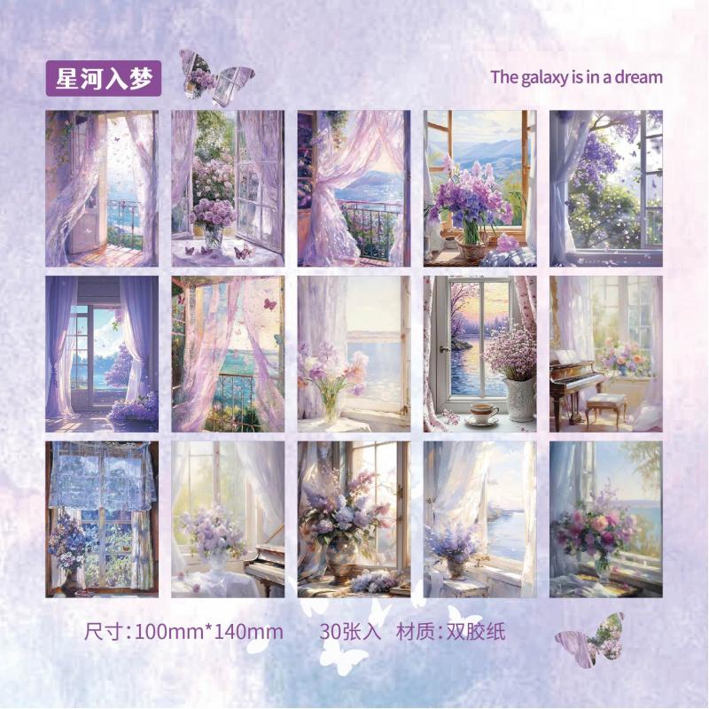30Pcs Beautiful Window Sill Scenery Material Paper Vintage Landscape Decor Paper For DIY Scrapbook Journal Album Craft Supplies