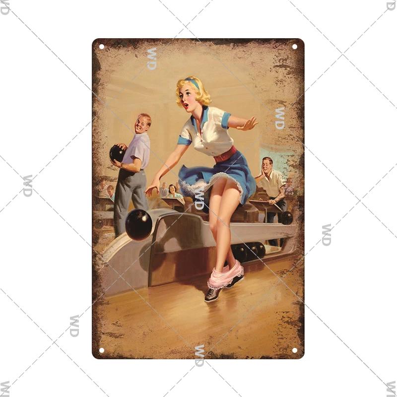 Retro Pin Up Girl Amerikanischer Stil Blechschild Metall Vintage Plakette Wandschilder Metallposter Platte Garage Schlafzimmer Man Cave Geschenk Dekor