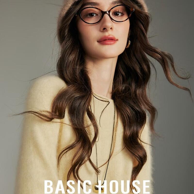 Basic House Women s Relaxed Fit Round Neck Wool Blend Sweater US 7