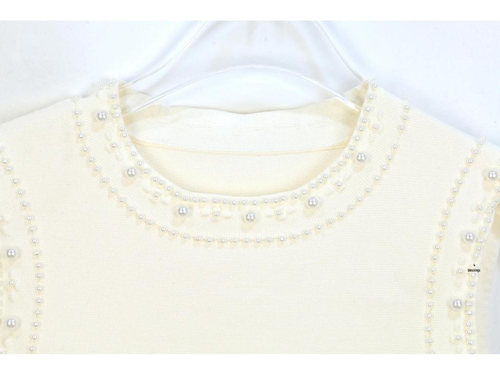 M's 2025 Early Spring Women's French Sleeveless Round Neck Knitted Dress with Pearl Openwork Pattern