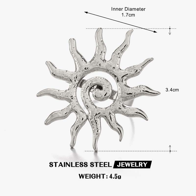 Stainless Steel Metal Sun Shape Open Rings For Women Vintage Gold Color Sunflower Adjustable Finger Rings Jewelry Accessories