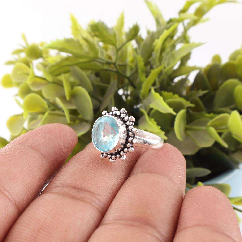 Himmelblauer Topas Edelsteinring, Handgefertigter Silberschmuck, 925 Sterling Silber Ring, Zarter Silber Topas Ring Geschenk für Schwester