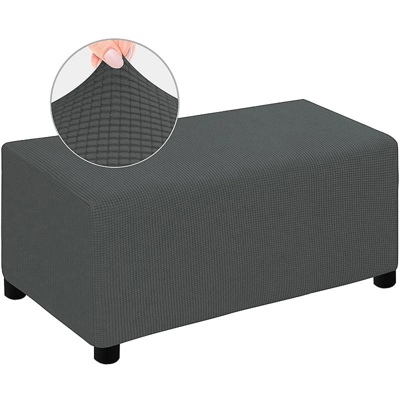4 Sizes Jacquard Durable  Stretch Footrest Ottoman Cover Folding Storage Stool Furniture Protector Rectangle Slipcover