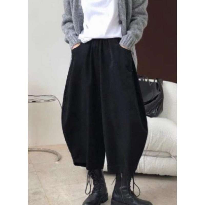 Women's Vintage Loose-Fit Carrot Pants for Spring/Fall Wide-Leg Harem Pants Solid-Color Casual Bell-Bottom Pants