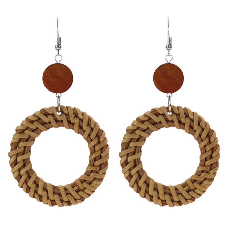 New summer bohemian retro vacation grass vine woven earrings femininity long island beach wooden earrings