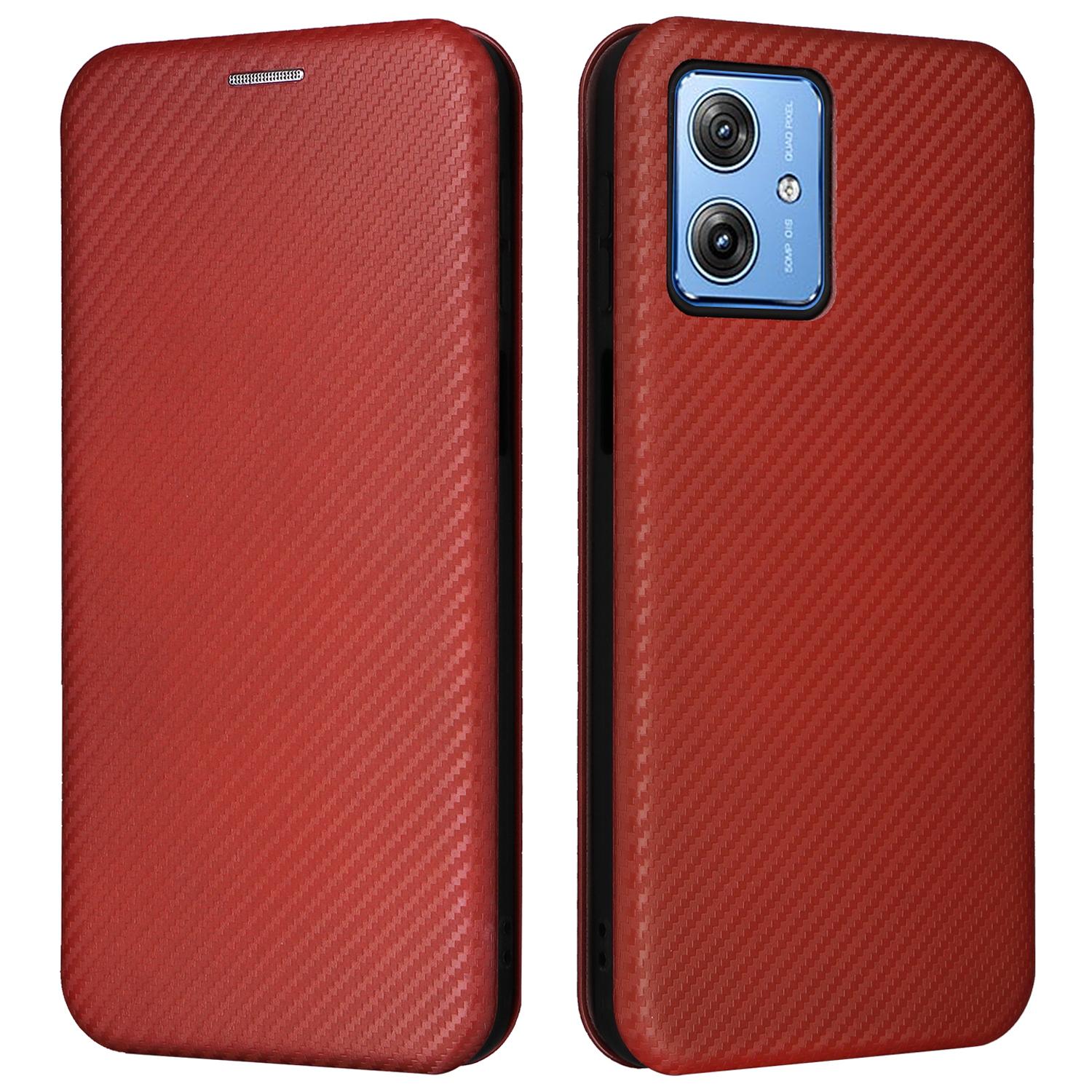

For Motorola Moto G64 5G Case Carbon Fiber Texture Leather Cover with Card Slot Brown